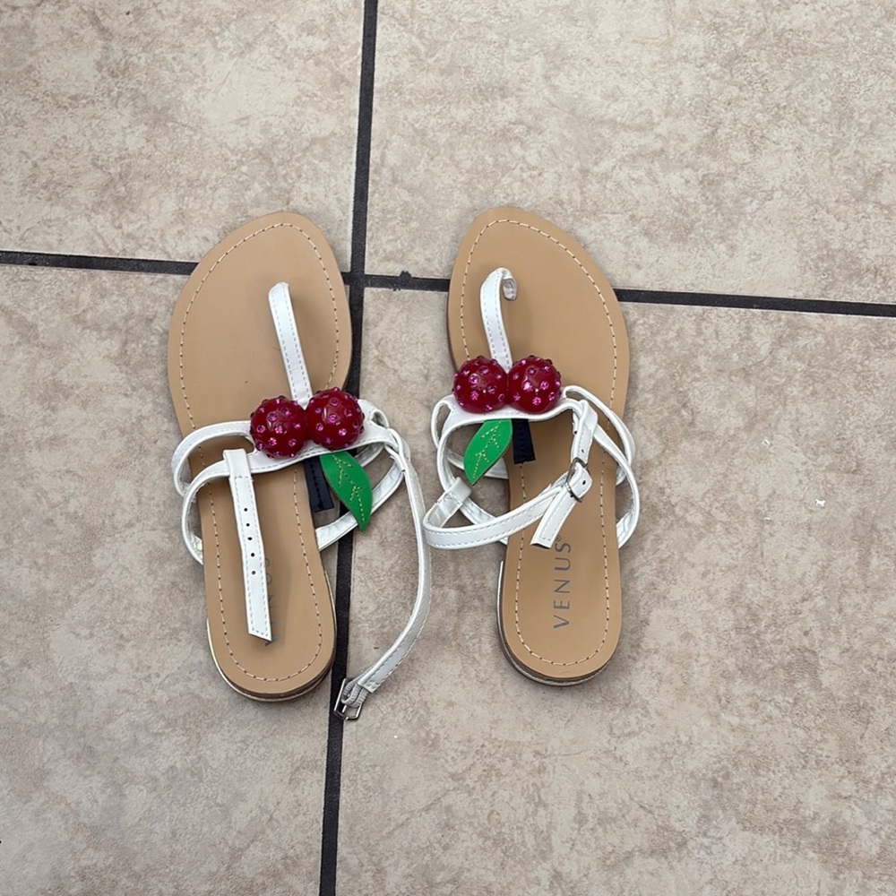 VENUS White Sandals with Red Cherry Details